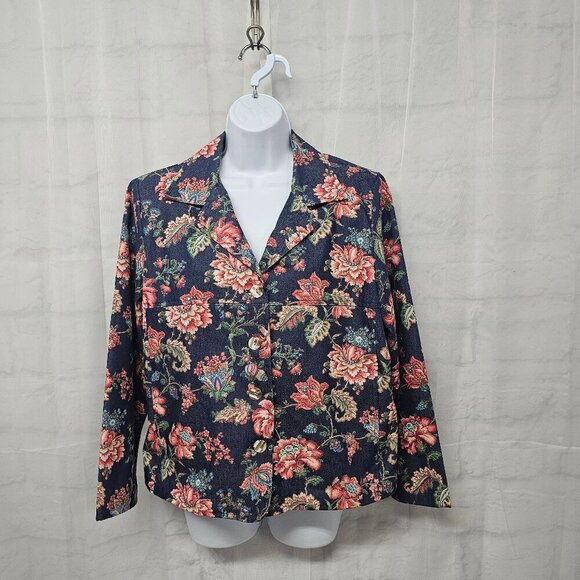 Vintage Appleseed's Blue Pink Floral Boho Cottagecore Retro Trucker Jacket 12P - Picture 12 of 12